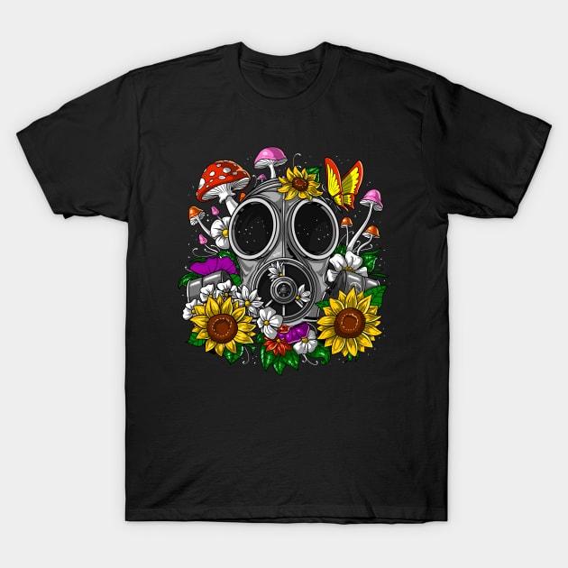 Floral Hippie Gas Mask T-Shirt by underheaven